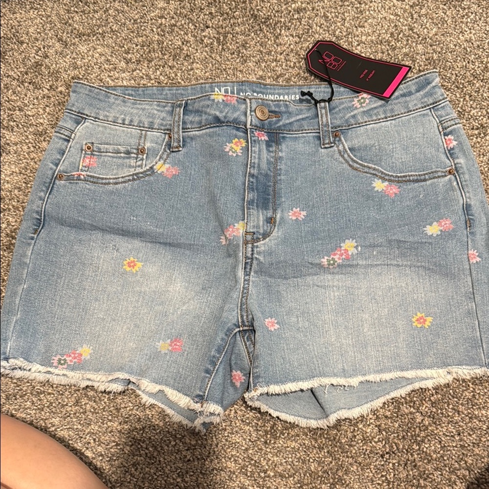 No Boundaries Light Blue Floral Jean Shorts